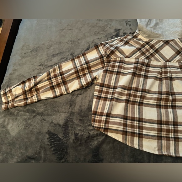 No Boundaries Cropped Plaid Brown Button Lightweight Jacket Size XXL(junior) - Picture 11 of 16